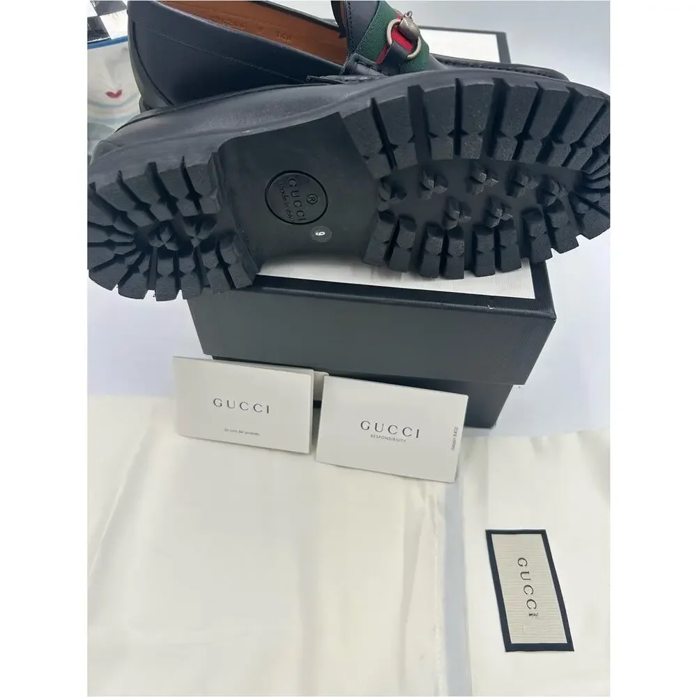 Men's Gucci lug sole web stripe horse bit loafers size 9 fits 9.5 US made Italy